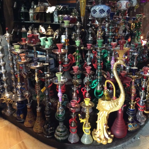 Different sized Shisha and lamps displayed in one of the Souvenir  shop in the Mall.